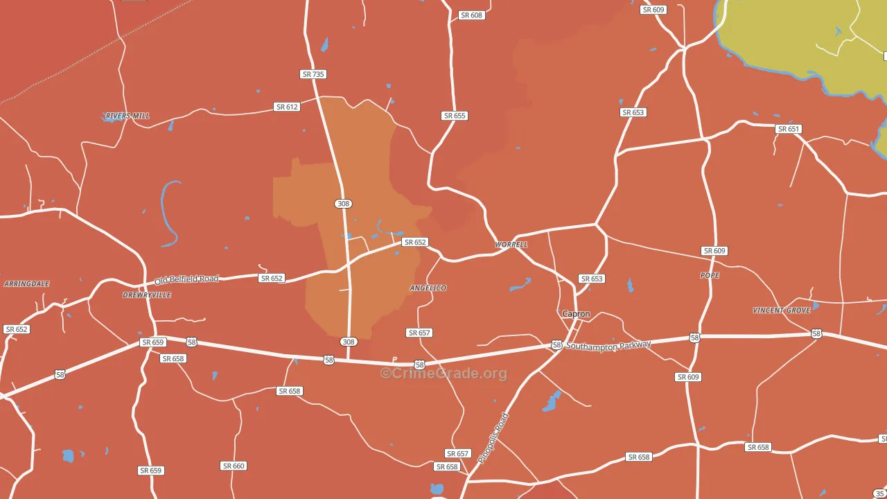 Capron, VA Map of Burglary Rates