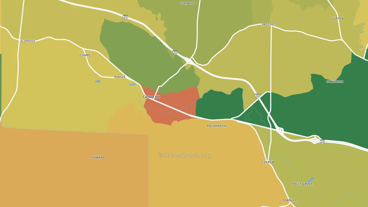 Carbon Hill, AL Map of Burglary Rates