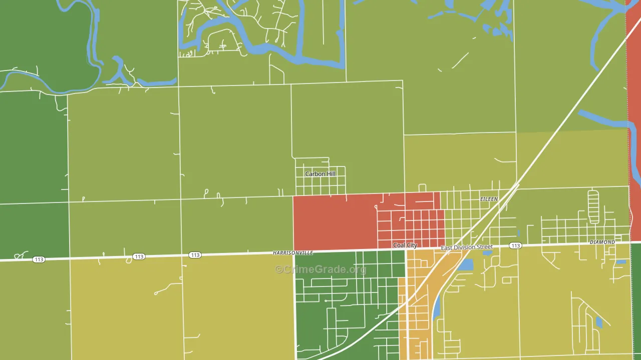 Carbon Hill, IL Map of Burglary Rates