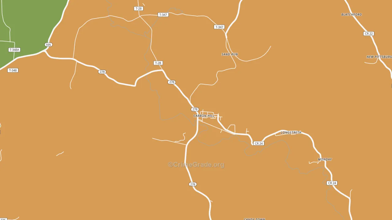 Carbon Hill, OH Map of Burglary Rates
