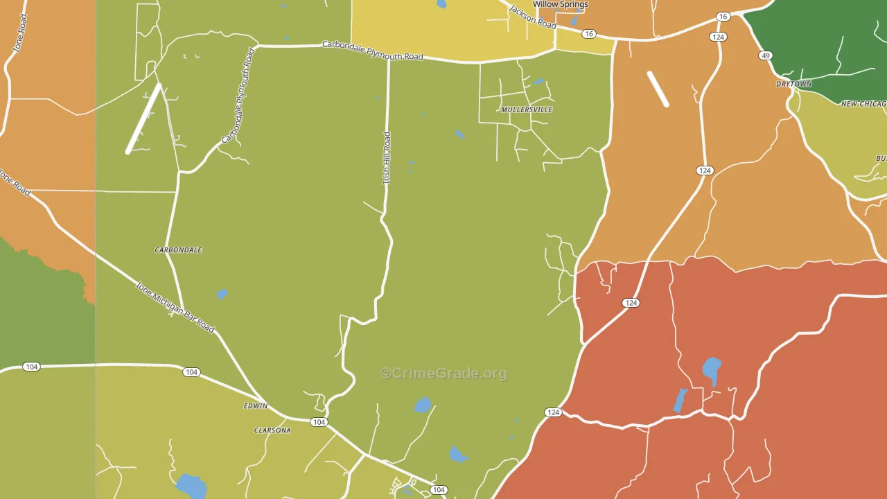 Carbondale, CA Map of Burglary Rates