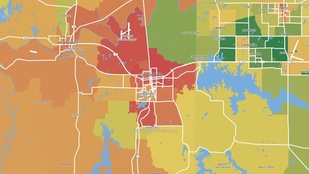 Carbondale, IL Map of Burglary Rates