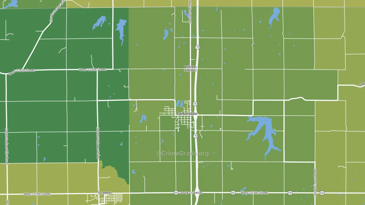 Carbondale, KS Map of Burglary Rates