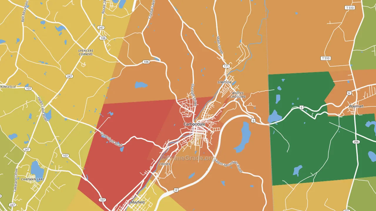 Carbondale, PA Map of Burglary Rates