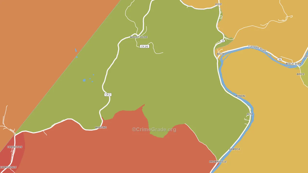 Carbondale, WV Map of Burglary Rates
