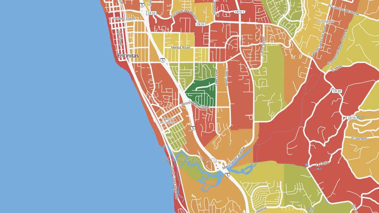 Cardiff By The Sea, CA Map of Burglary Rates