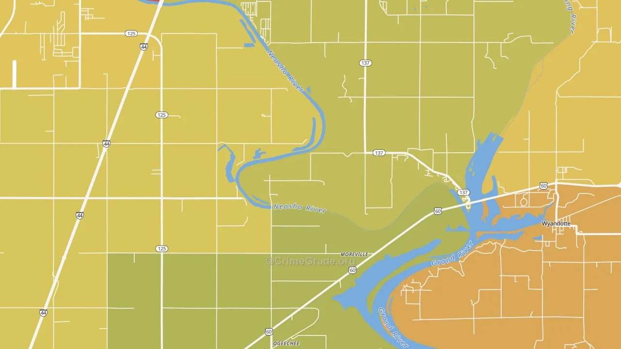 Cardin, OK Map of Burglary Rates