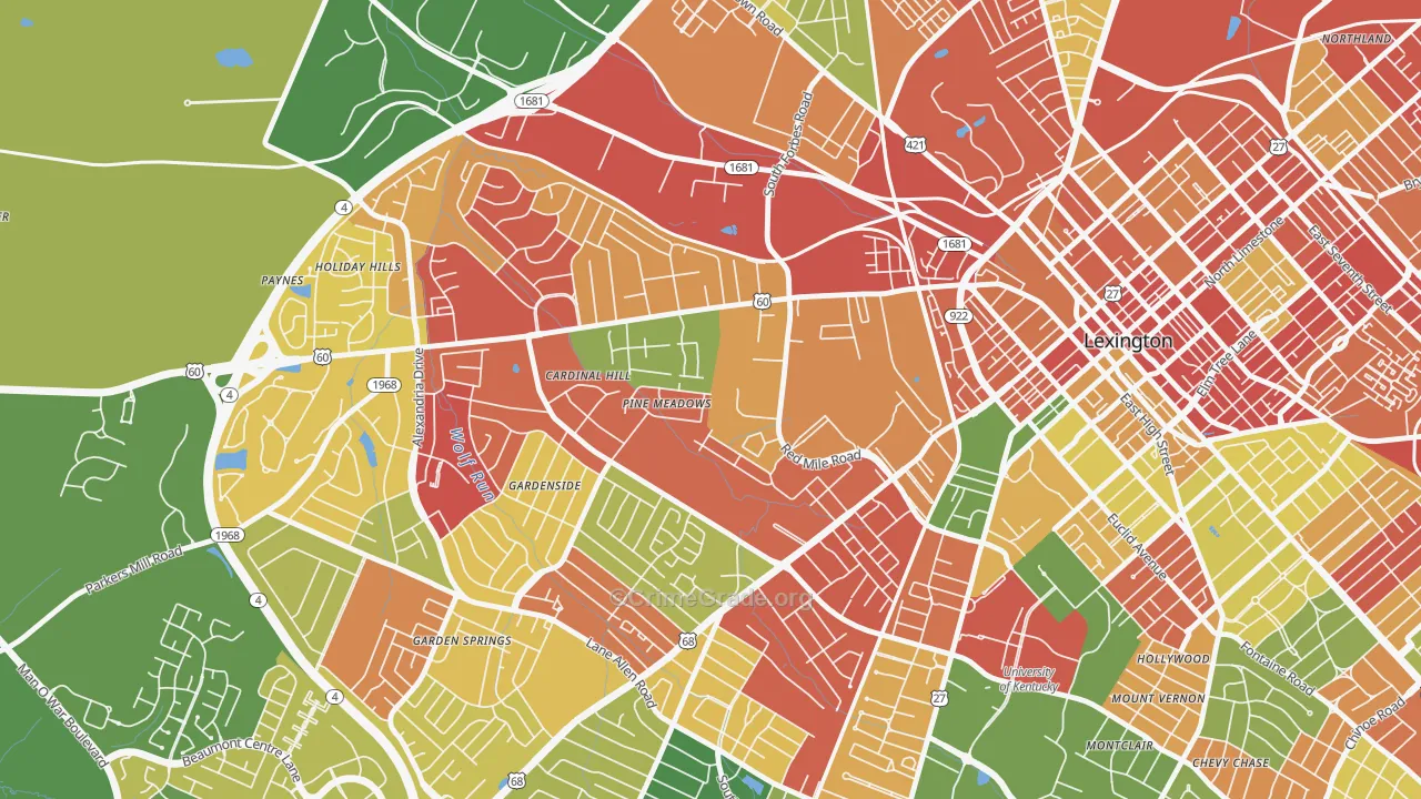 Cardinal Hill-Pine Meadow, Lexington, KY Map of Burglary Rates