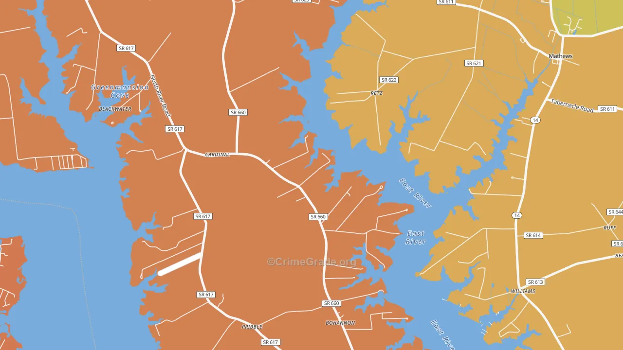 Cardinal, VA Map of Burglary Rates