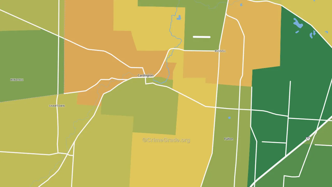 Cardington, OH Map of Burglary Rates