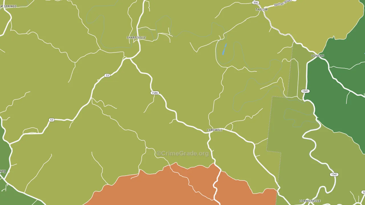 Cardwell, KY Map of Burglary Rates