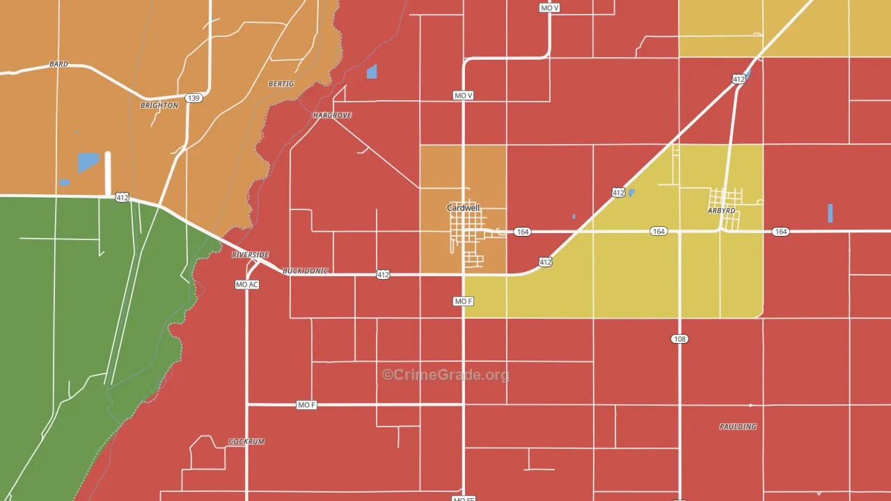Cardwell, MO Map of Burglary Rates