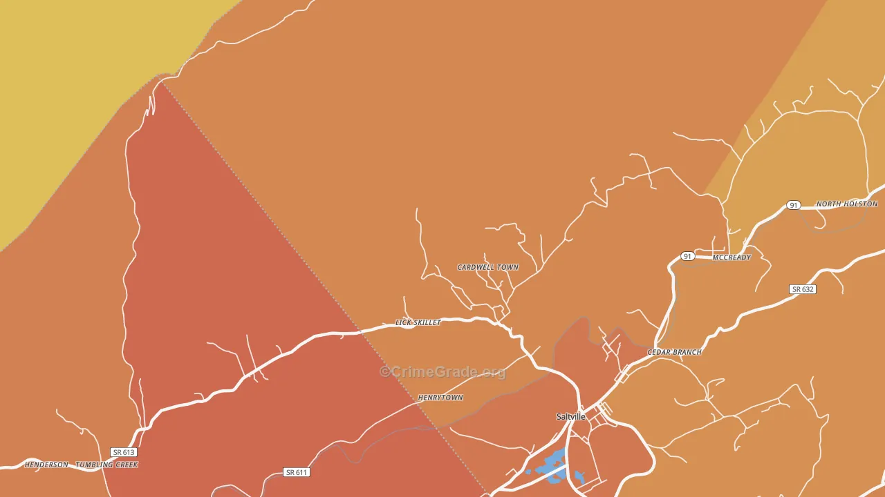 Cardwell Town, VA Map of Burglary Rates