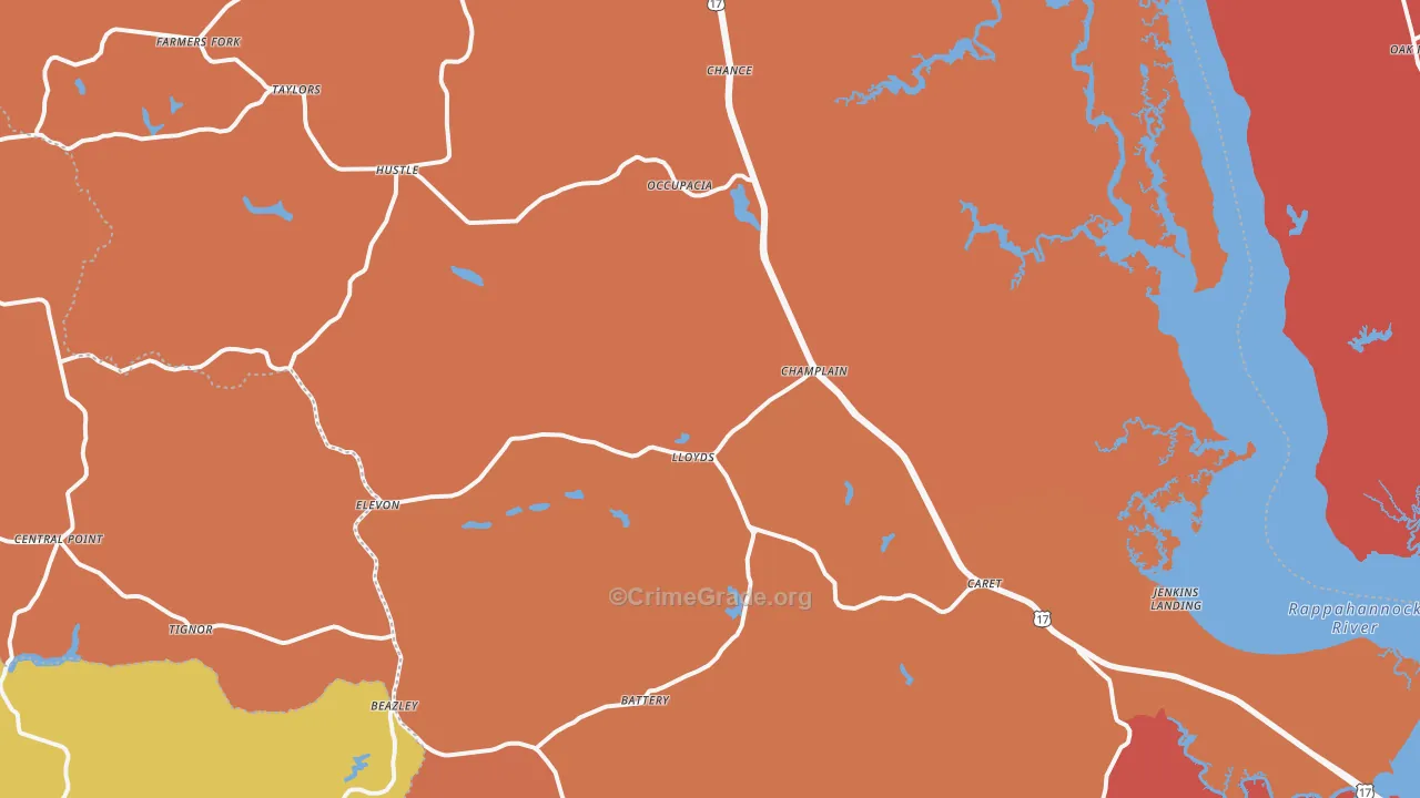 Caret, VA Map of Burglary Rates