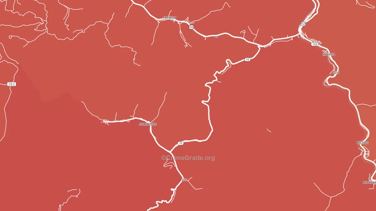 Caretta, WV Map of Burglary Rates