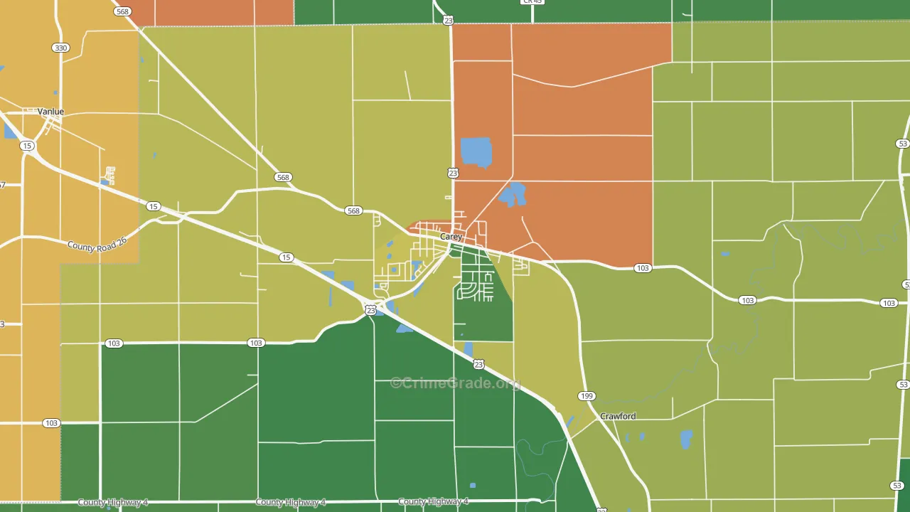 Carey, OH Map of Burglary Rates