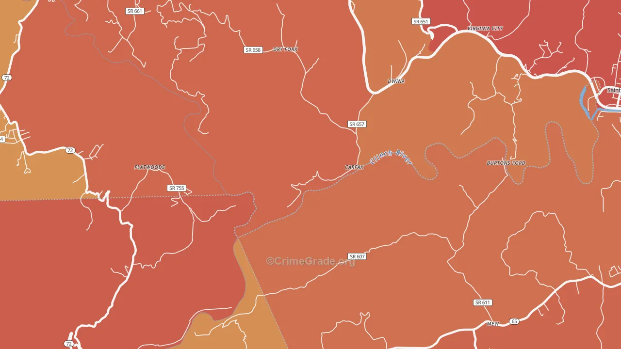 Carfax, VA Map of Burglary Rates