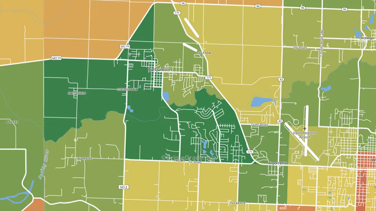 Carl Junction, MO Map of Burglary Rates
