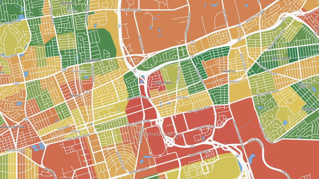 Carle Place, NY Map of Burglary Rates