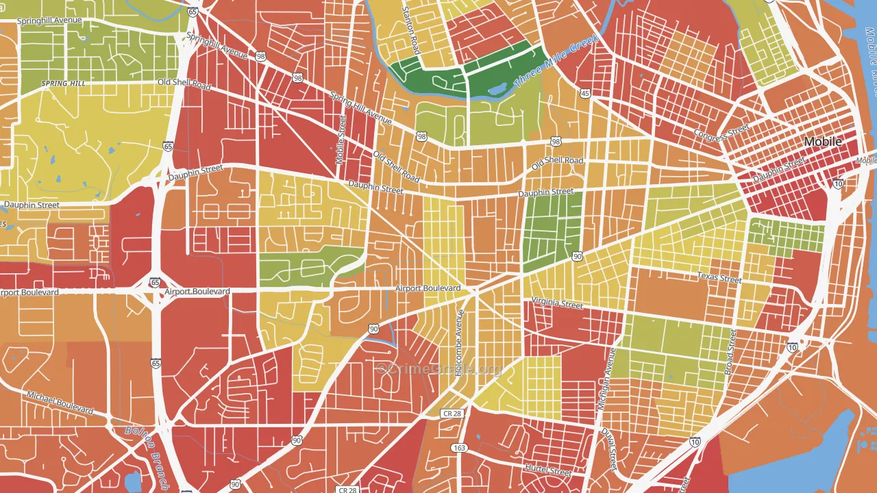 Carlen, Mobile, AL Map of Burglary Rates