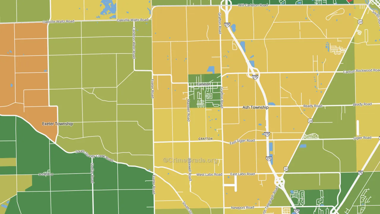 Carleton, MI Map of Burglary Rates