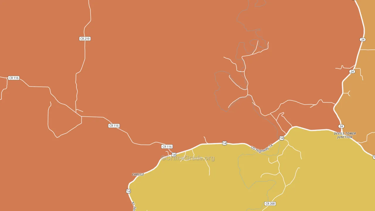 Carlile, WY Map of Burglary Rates