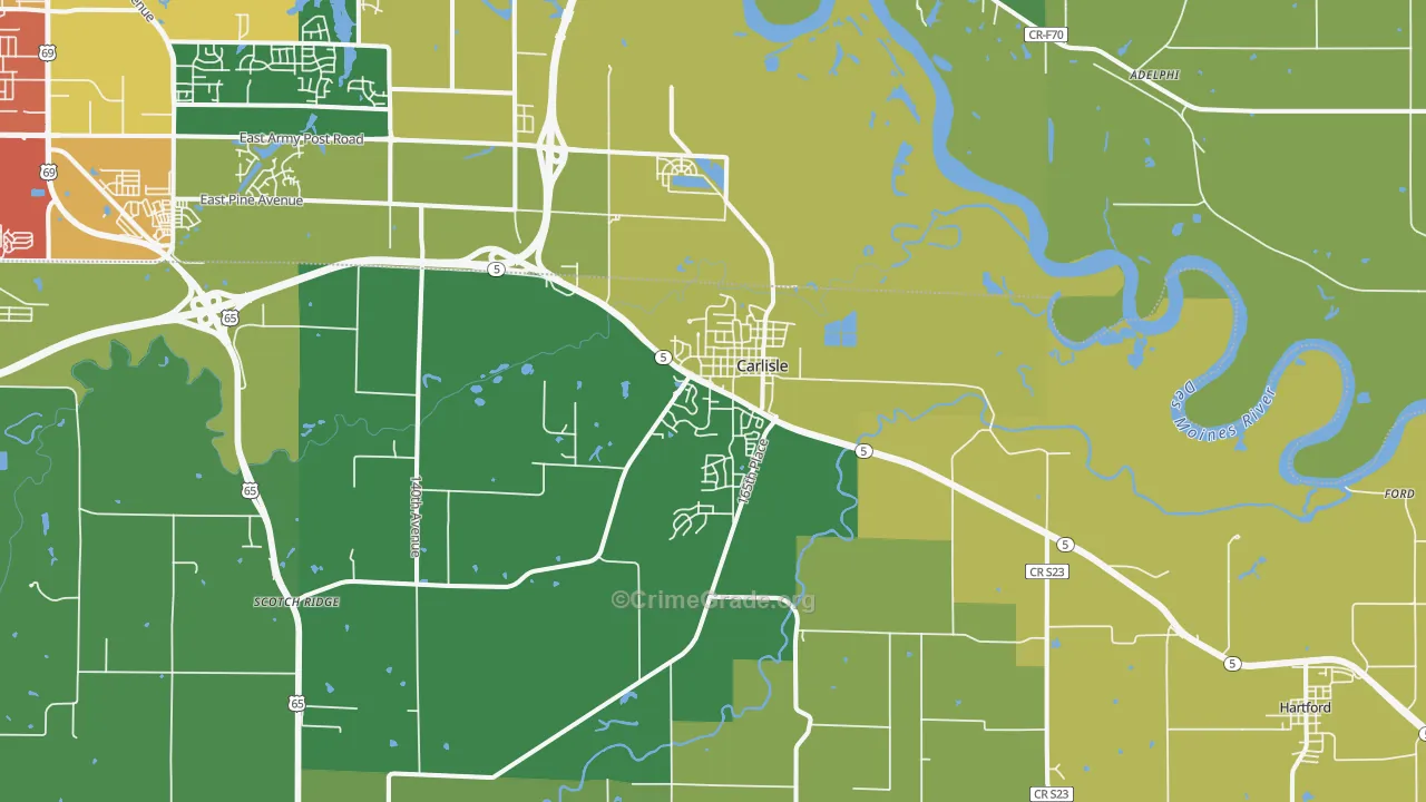 Carlisle, IA Map of Burglary Rates
