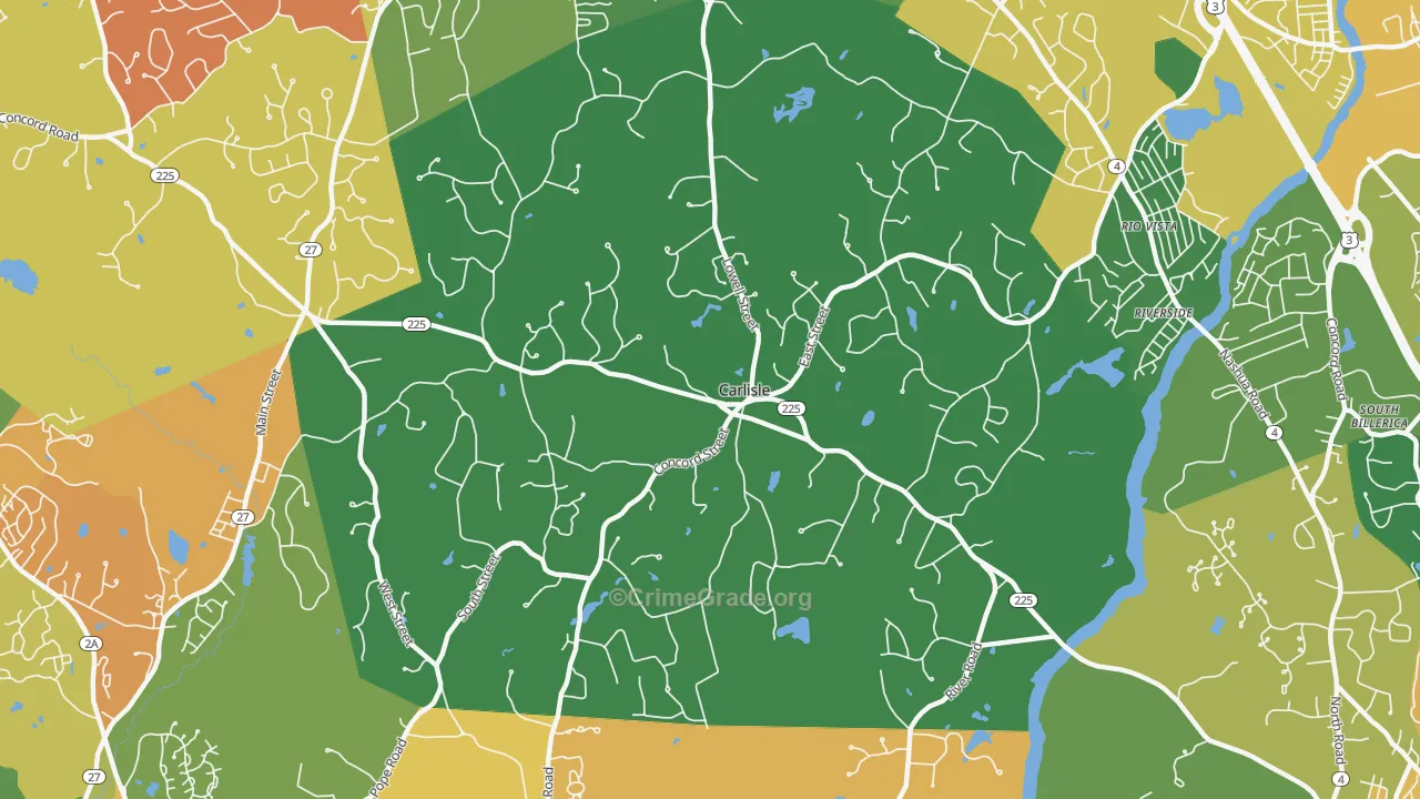 Carlisle, MA Map of Burglary Rates