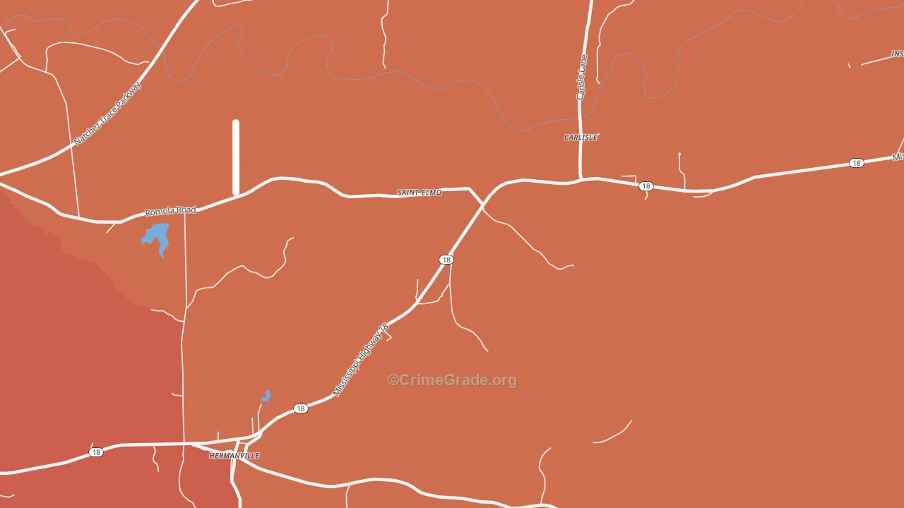Carlisle, MS Map of Burglary Rates
