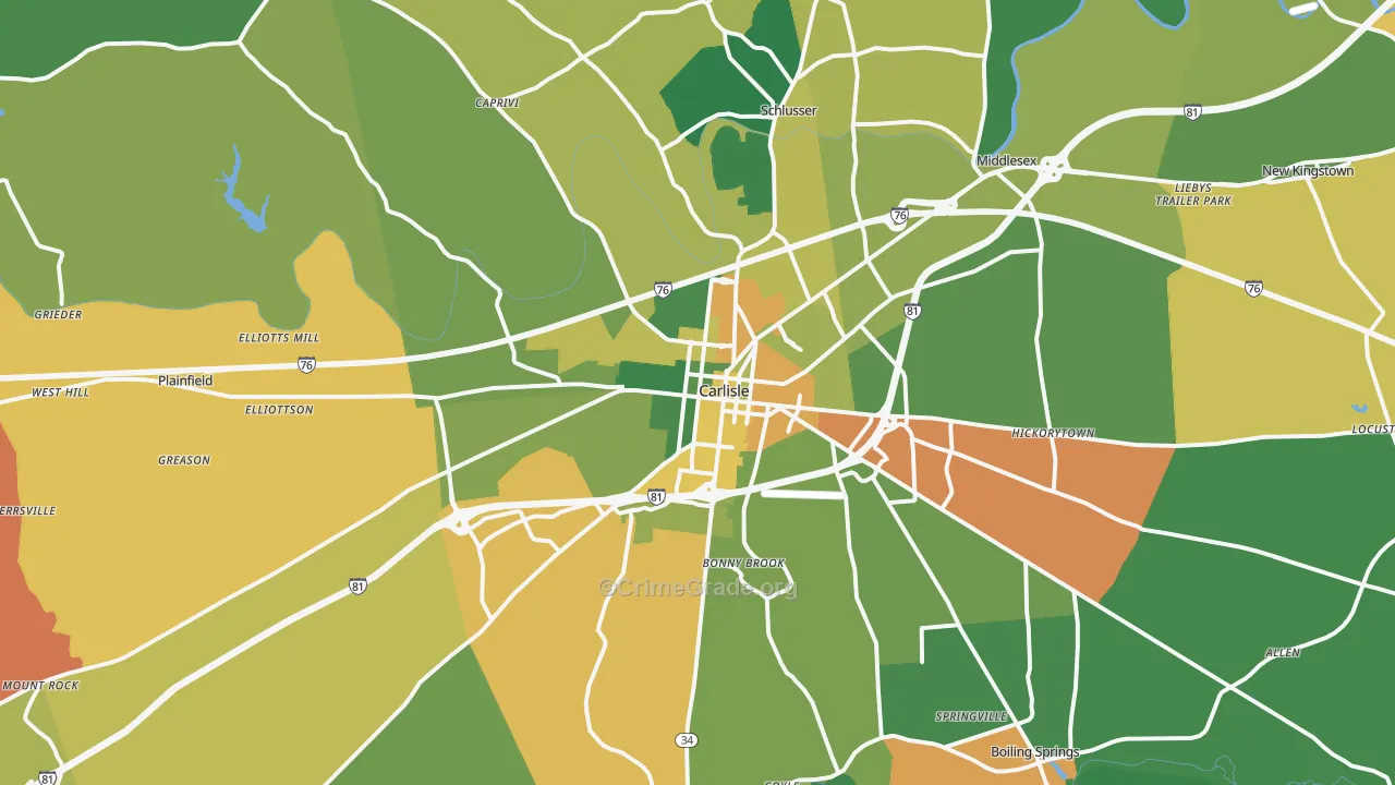 Carlisle, PA Map of Burglary Rates
