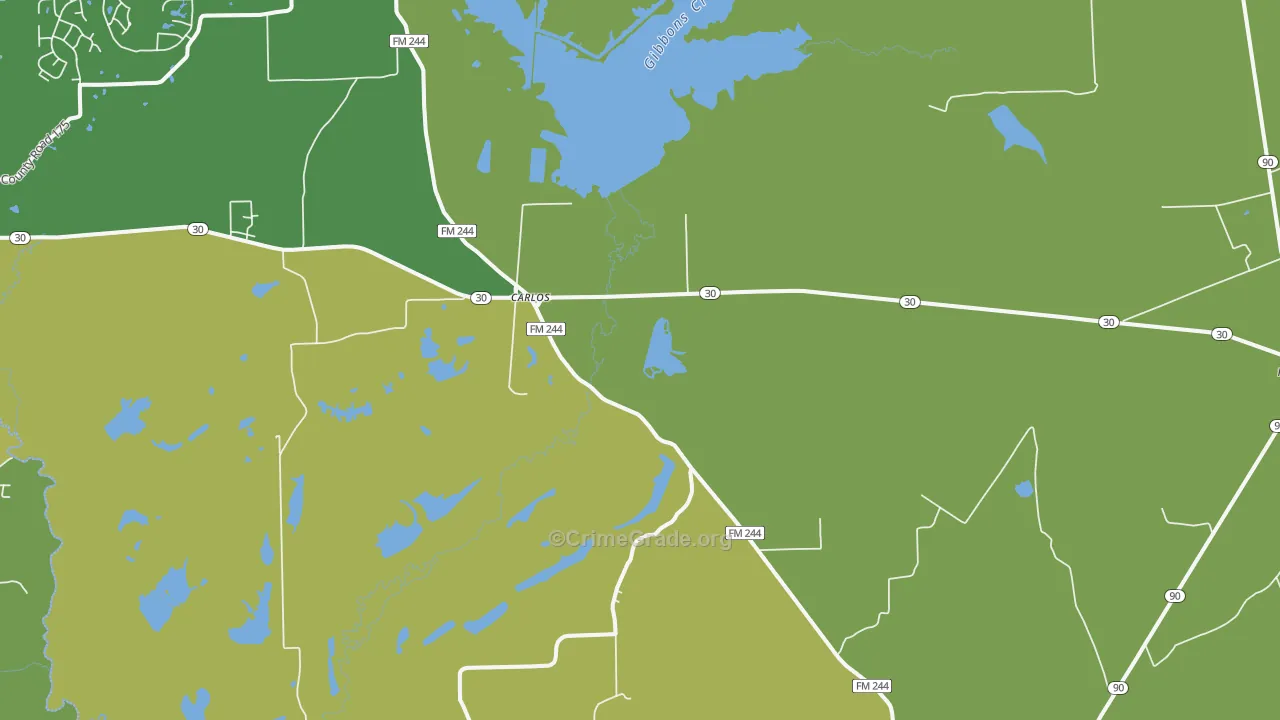 Carlos, TX Map of Burglary Rates
