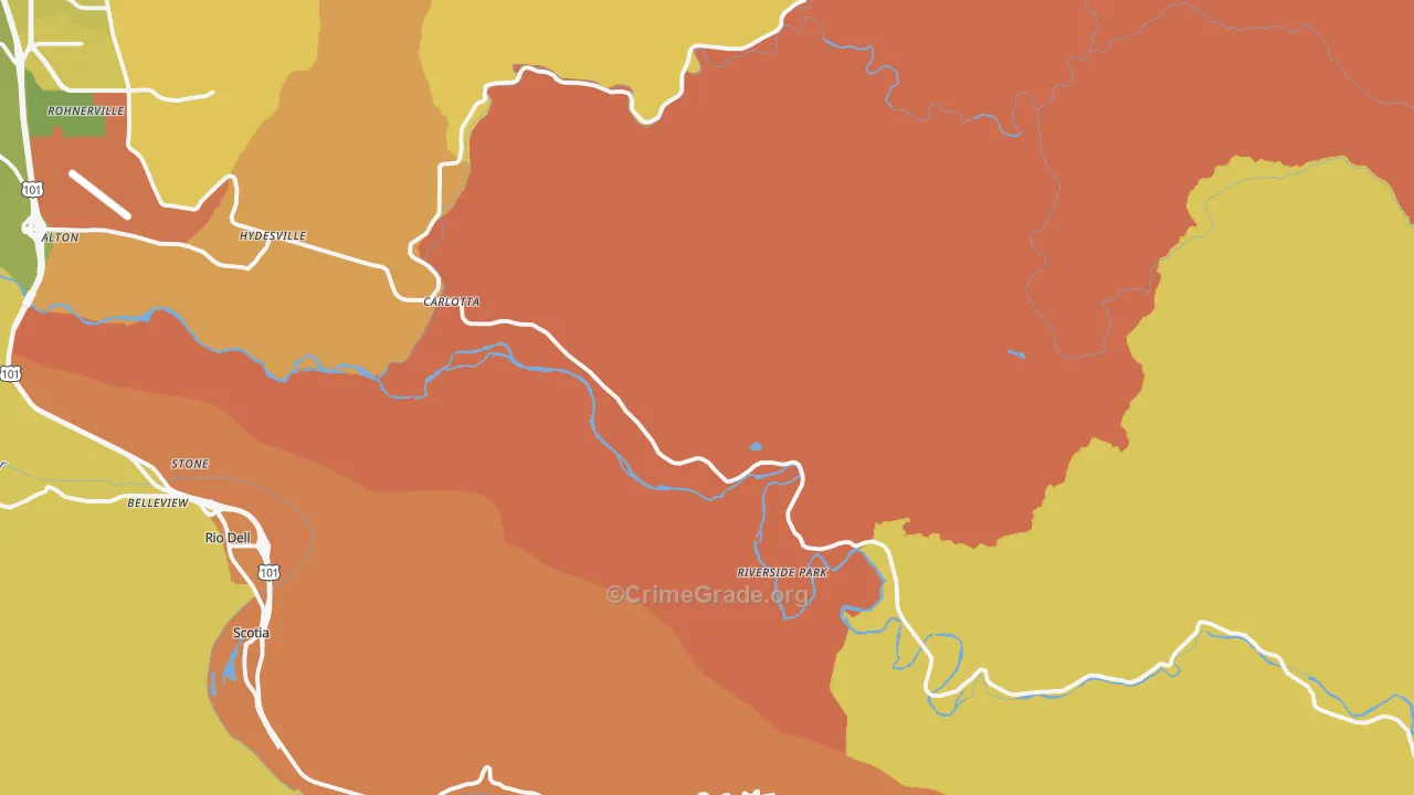 Carlotta, CA Map of Burglary Rates