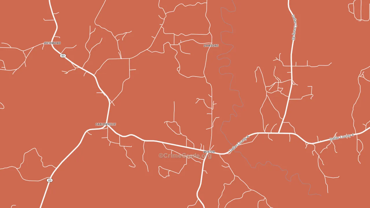 Carlowville, AL Map of Burglary Rates