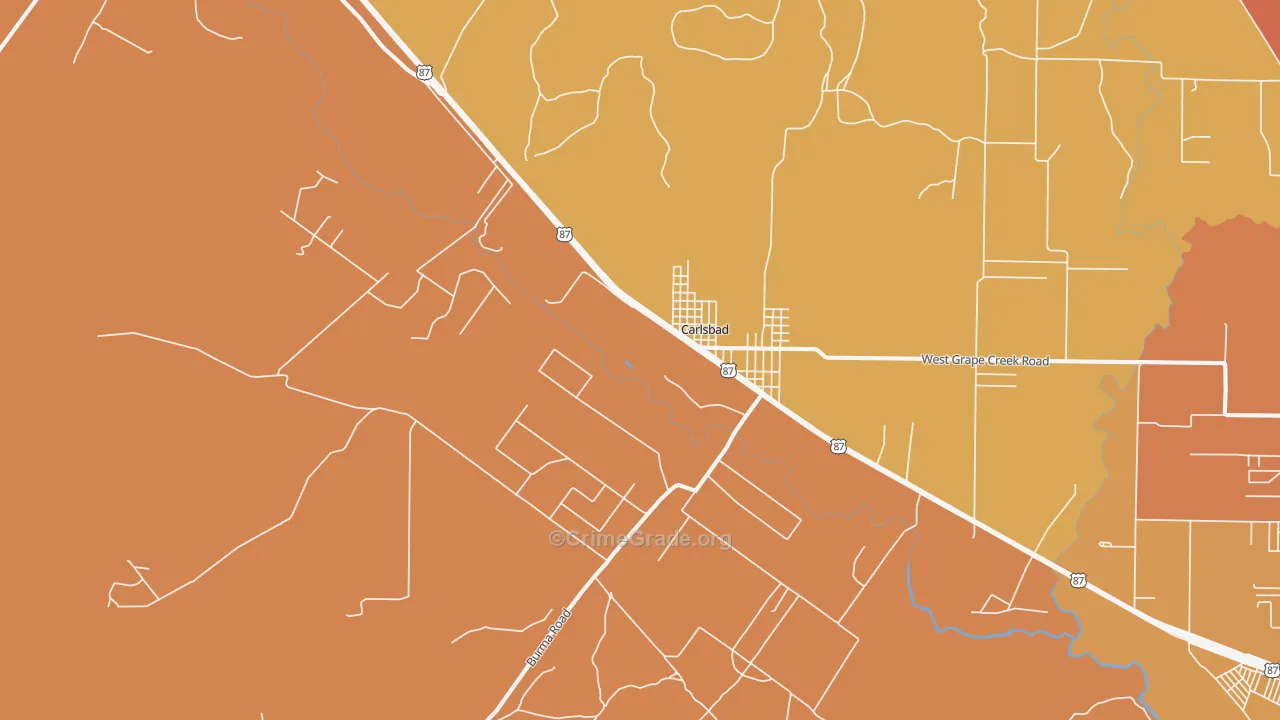 Carlsbad, TX Map of Burglary Rates