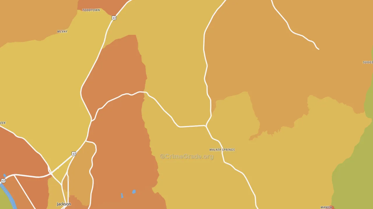 Carlton, AL Map of Burglary Rates