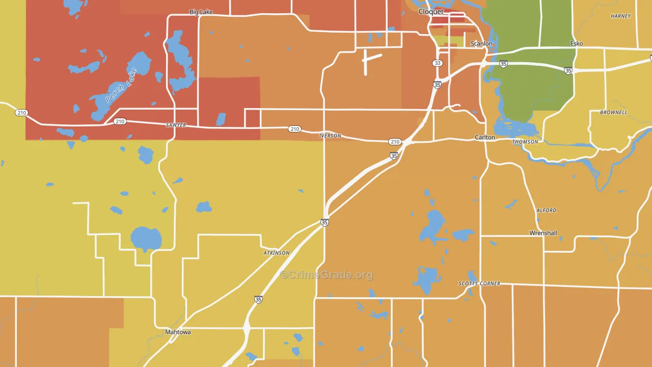 Carlton County, MN Map of Burglary Rates