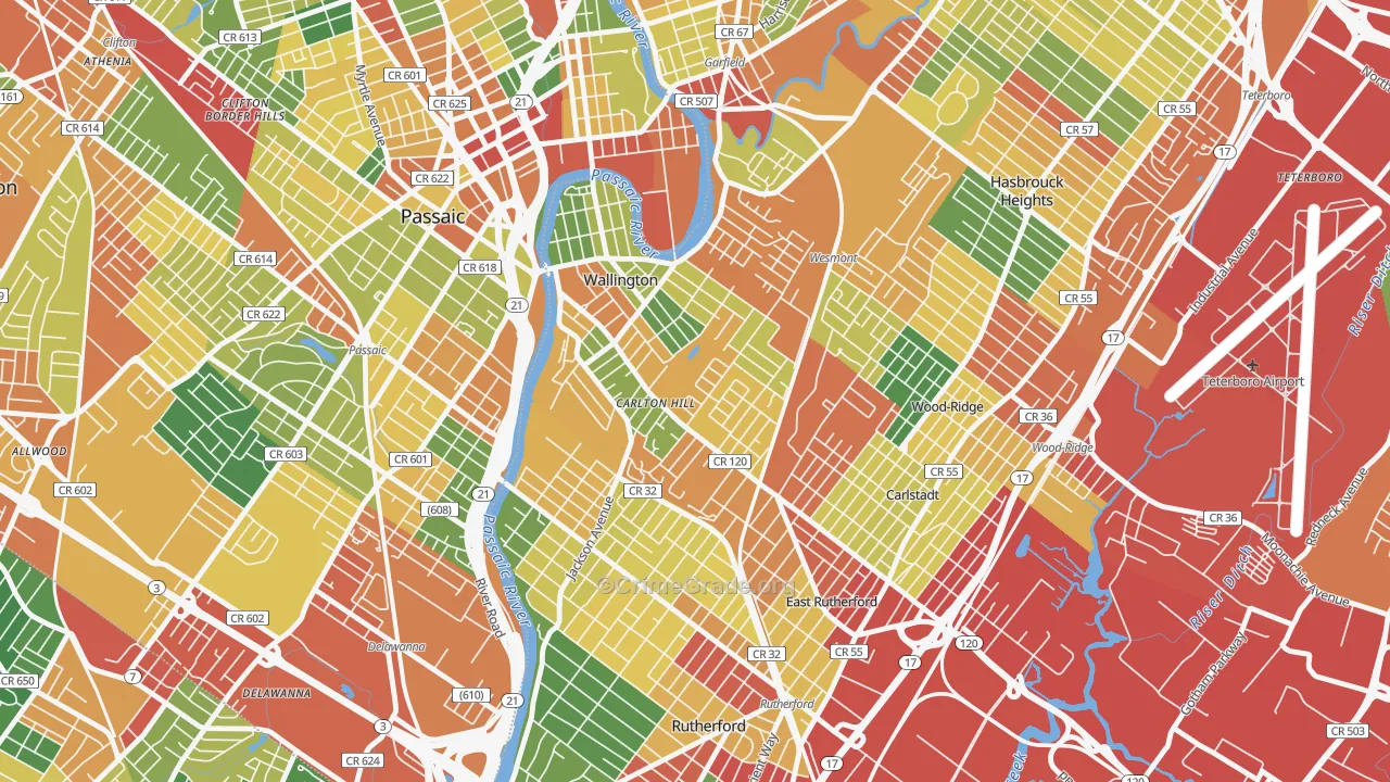 Carlton Hill, Wallington, NJ Map of Burglary Rates