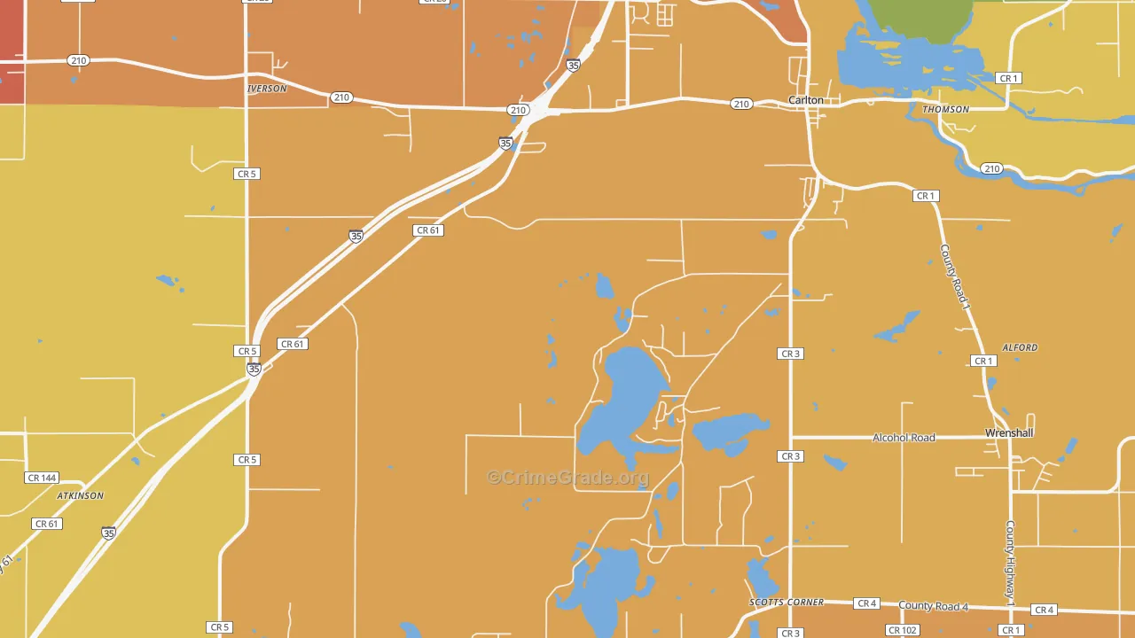Carlton, MN Map of Burglary Rates