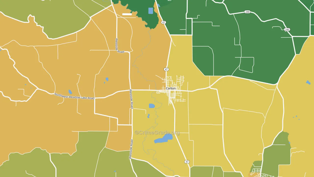 Carlton, OR Map of Burglary Rates