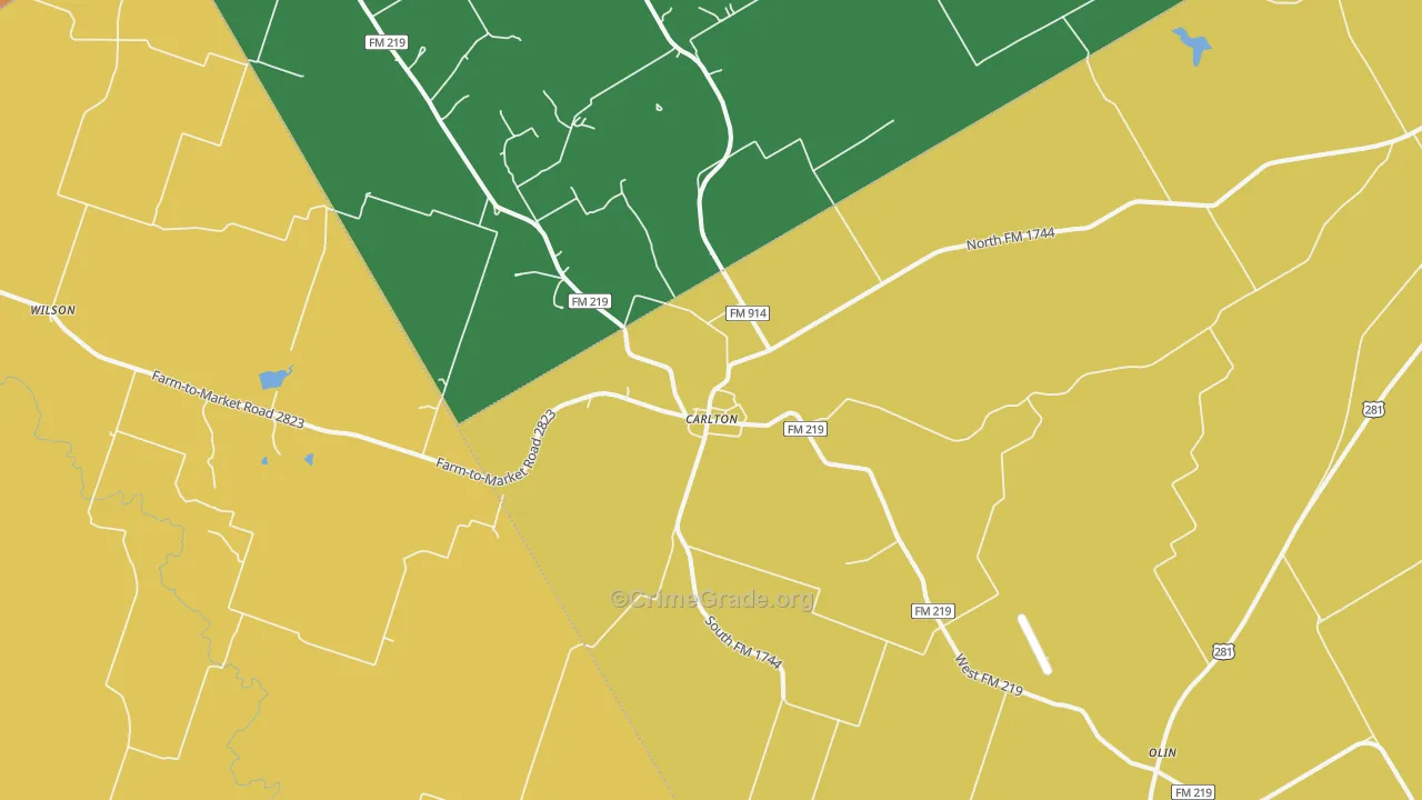 Carlton, TX Map of Burglary Rates