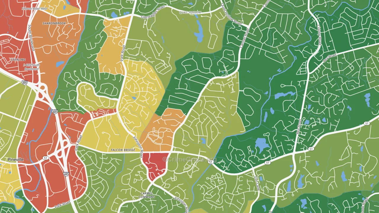 Carmel, Charlotte, NC Map of Burglary Rates