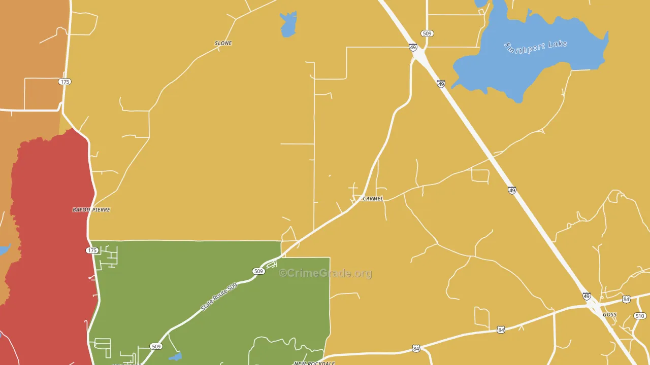 Carmel, LA Map of Burglary Rates