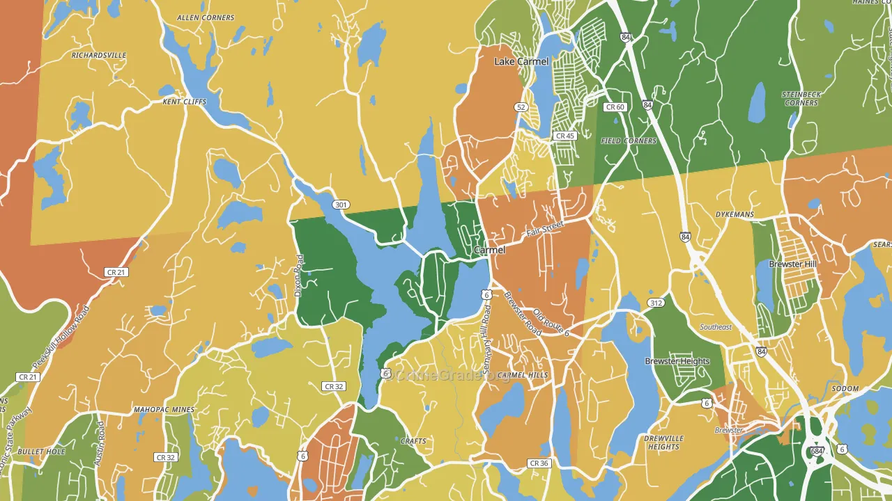 Carmel, NY Map of Burglary Rates