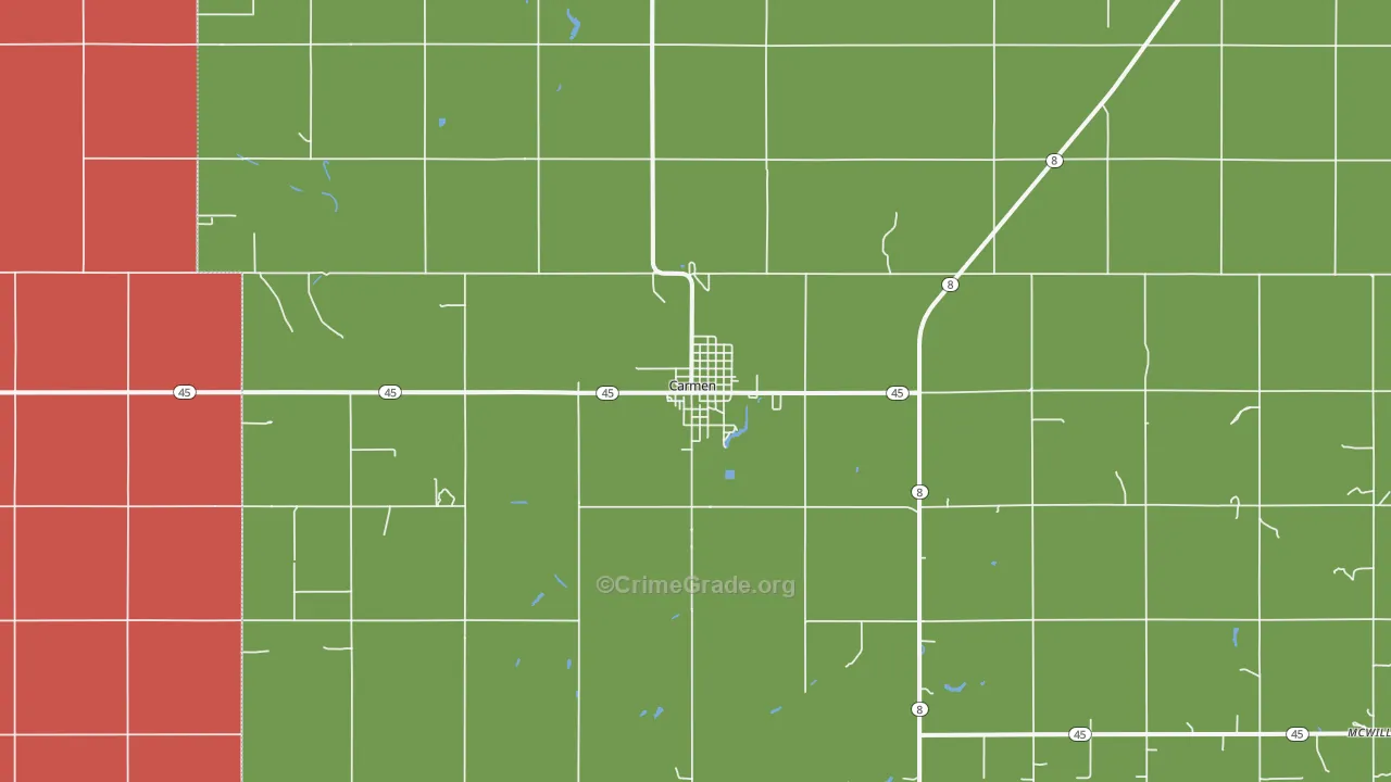 Carmen, OK Map of Burglary Rates
