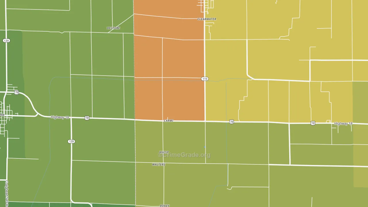 Carmi, AR Map of Burglary Rates