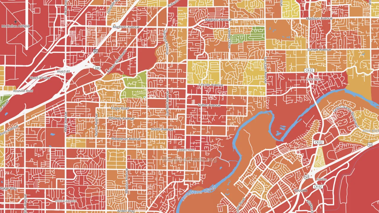 Carmichael, CA Map of Burglary Rates