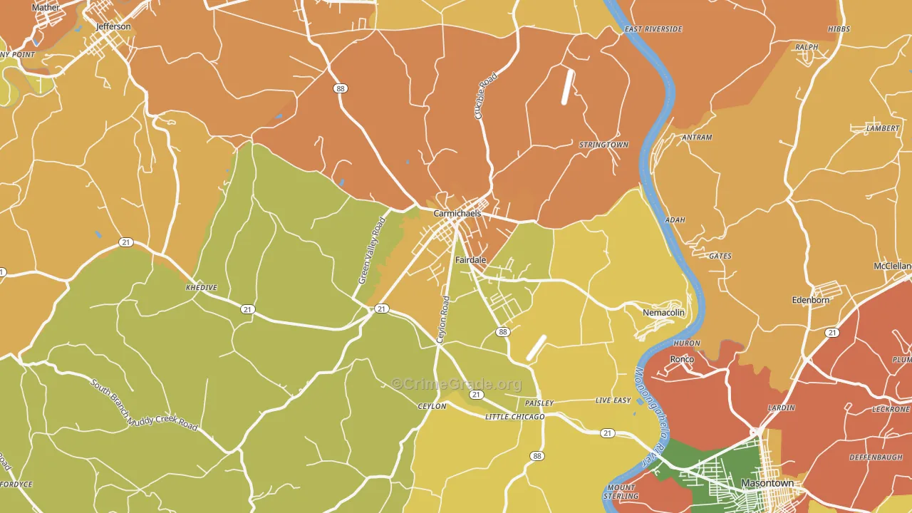 Carmichaels, PA Map of Burglary Rates