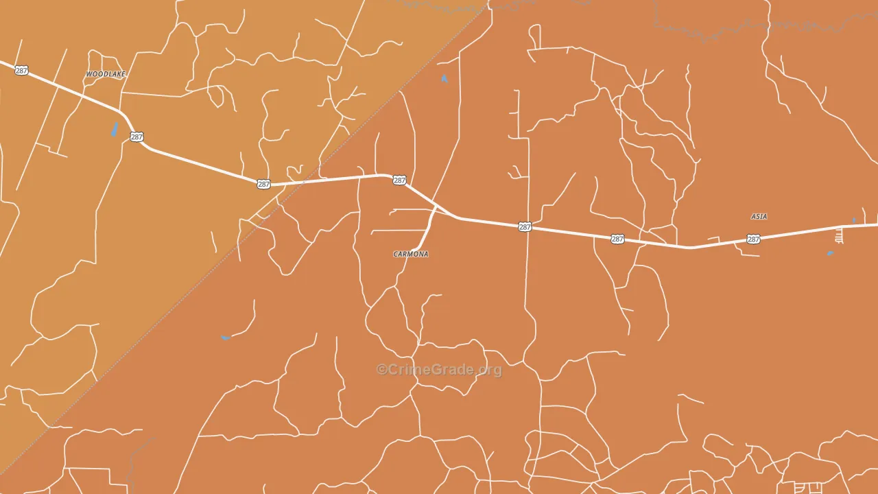 Carmona, TX Map of Burglary Rates