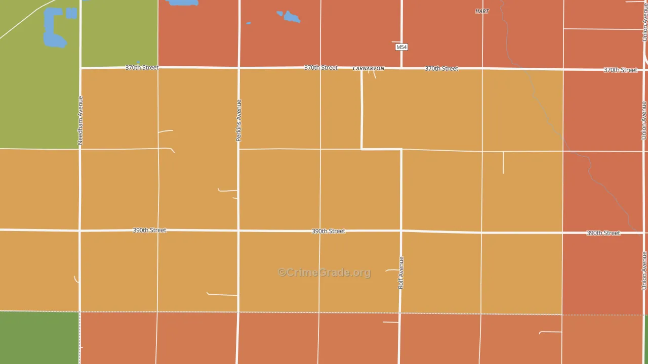 Carnarvon, IA Map of Burglary Rates