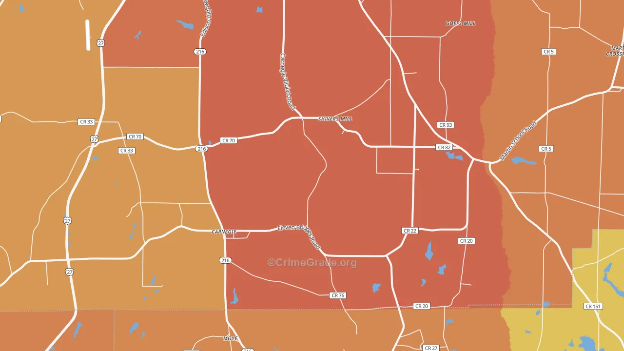 Carnegie, GA Map of Burglary Rates